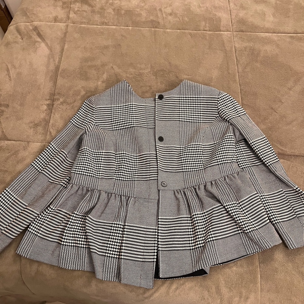 Senior Women’s Black and White Plaid Peplum Jacket